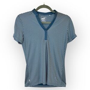Puma Golf Navy Stripe Dot Trim Performance Polo Shirt Activewear Top XS